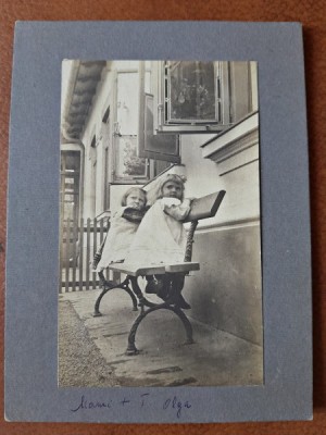 Fotografie tip CDV, doua fetite, 1905 foto