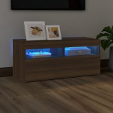 vidaXL Comodă TV cu lumini LED, stejar maro, 90x35x40 cm