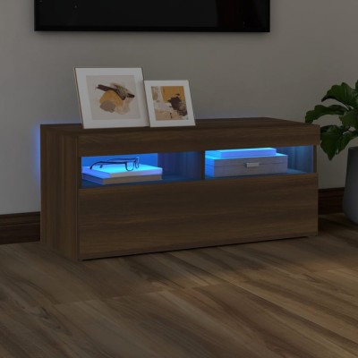 Gossi comoda tv cu lumini led, stejar maro, 90x35x40 cm foto