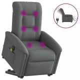 vidaXL Fotoliu electric masaj rabatabil cu ridicare, gri &icirc;nchis textil
