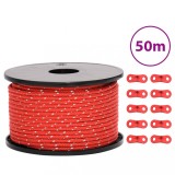 vidaXL Funie pentru cort cu benzi reflectorizante și chei, 50 m, 5 mm