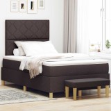 VidaXL Pat cu arcuri cu saltea Maro &icirc;nchis 120 x 190 cm țesătură