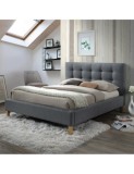 Pat SL Texas, dublu, cu somiera inclusa, tapitat cu stofa, lemn masiv, 140x200, gri