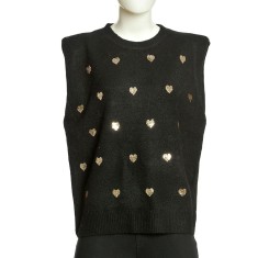 Top tricotat negru cu imprimeu inimi aurii