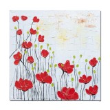 Tablou cu maci stilizati pictat manual, 90x90cm ulei pe panza in cutit efect 3D, gata de expus pe perete