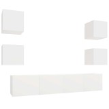 Cumpara ieftin Set dulap TV, 6 piese, alb, lemn prelucrat