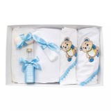 Trusou Botez 7 Piese Personalizat cu Broderie, Bleu, Ursuleti - TB131