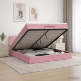 Cumpara ieftin Pat Ottoman cu Saltea si LED Roz 200 x 200 cm Catifea