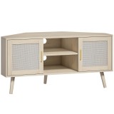 HOMCOM Comodă TV de colț 115 cm, mobilier pentru televizoare p&acirc;nă la 165,1 cm, 2 uși din ratan 2 compartimente, stejar | Aosom Romania