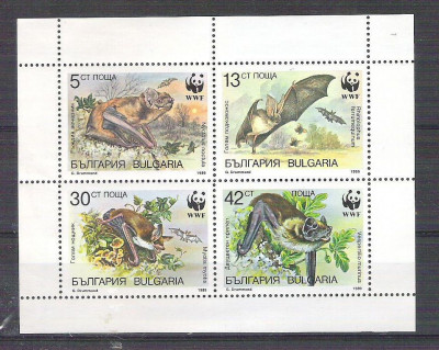 Bulgaria 1989 Bat, WWF, set in block, MNH I.096 foto
