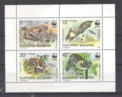 Bulgaria 1989 Bat, WWF, set in block, MNH I.096 foto