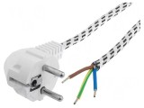 Cablu Alimentare 3x0.75mm2 2m Alb cu Ștecăr &icirc;n Unghi