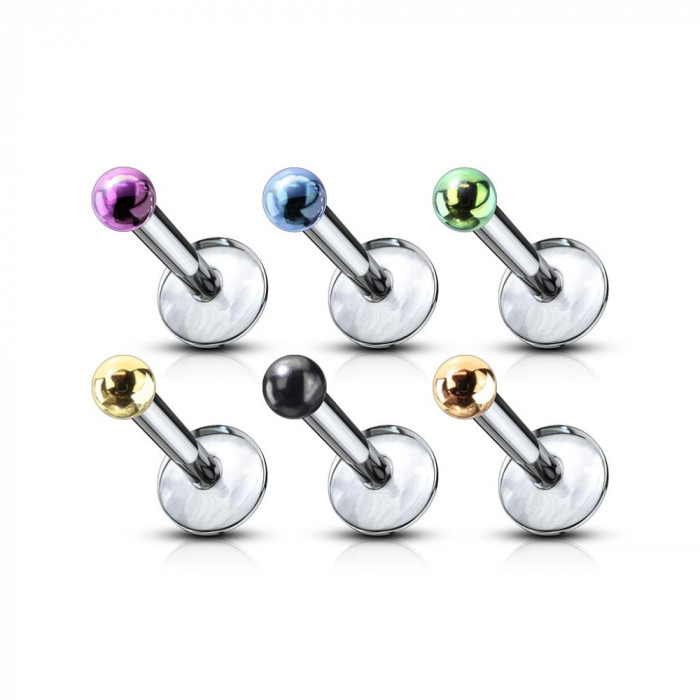 Labret pentru buză, bilă din titan anodizat - Lungime piercing: 6 mm, Culoare Piercing: Albastru