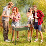 Outsunny Gratar Portabil cu Carbuni de Gratar cu Cosuri de Condimente si Carlige, Plita Compacta din Otel Inoxidabil pentru Camping Picnic Drumetii Fe