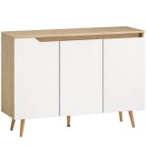 HOMCOM Bufet Bucătărie, Mobilier Bucătărie cu 3 Uși, Rafturi Ajustabile și 5 Picioare din Lemn de Cauciuc, Stil Modern, Bufet pentru Living, Sufrageri