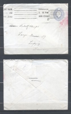 Great Britain - Rare EMBOSSED Cover London to Leipzig Germany D.1107 foto