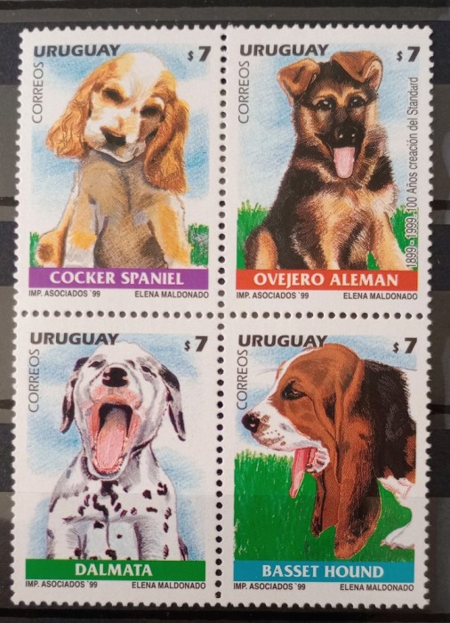 Uruguay 1999 c&acirc;ini de rasă, fauna animale serie 4v Nestampilata