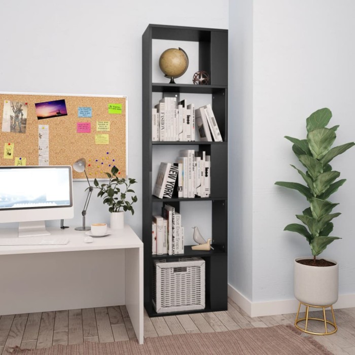 Bibliotecă/Separator cameră negru, 45x24x159 cm, lemn prelucrat