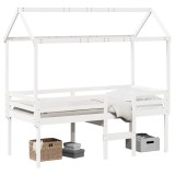 Cumpara ieftin Pat inalt cu acoperis, alb, 90x200 cm, lemn masiv de pin