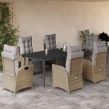 vidaXL Set mobilier pentru grădină, 7 piese, cu perne, bej, poliratan