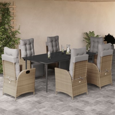 vidaXL Set mobilier pentru grădină, 7 piese, cu perne, bej, poliratan foto