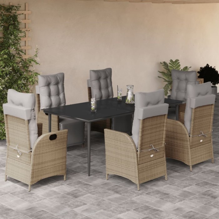 vidaXL Set mobilier pentru grădină, 7 piese, cu perne, bej, poliratan