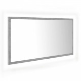 Oglindă de baie cu LED, gri beton, 90x8,5x37 cm, lemn prelucrat, vidaXL