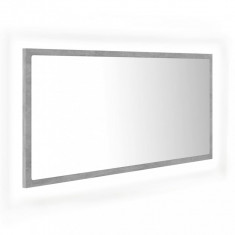 Oglindă de baie cu LED, gri beton, 90x8,5x37 cm, lemn prelucrat