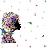 Sticker Decorativ Autocolant, Silueta Africana cu Flori si Pasari Colibri, Design Premium, 60 x 46 cm, Multicolor, Floral Multicolor 46 cm 60 cm 46 cm