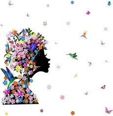 Sticker Decorativ Autocolant, Silueta Africana cu Flori si Pasari Colibri, Design Premium, 60 x 46 cm, Multicolor, Floral Multicolor 46 cm 60 cm 46 cm