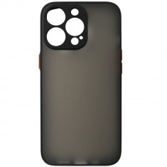 Husa spate policarbonat gri semitransparent + TPU negru, butoane rosii, pentru Apple iPhone 13 Pro