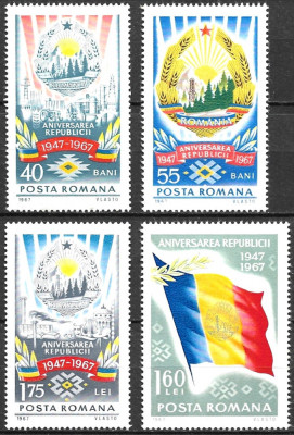 ROM&amp;Acirc;NIA 1967 - LP 666 - 20 DE ANI DE LA PROCLAMAREA REPUBLICII - SERIE MNH foto