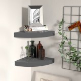 vidaXL Rafturi Colț Perete Gri Extralucios 25x25 cm MDF, Set 2 Bucăți, Montare Ușoară, Raft Suspendat Decorativ