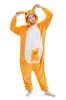 Pijama Kigurumi Cangur Dama, Salopeta Intreaga Flausa, Gluga Urechi, Portocaliu/Alb, Buzunare, Nasturi/Fermoar