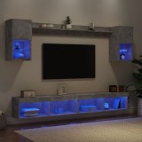 vidaXL Unități TV de perete cu LED-uri 6 piese gri beton lemn compozit 3216689