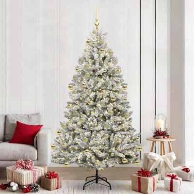 vidaXL Brad de Crăciun artificial Verde și alb 210 cm PVC și Metal 3395761 foto