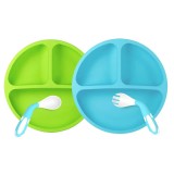 Cumpara ieftin Set 4 piese, 2 farfurii si 2 tacamuri pentru bebelusi, 19.8 x 3.3 cm, silicon, multicolor