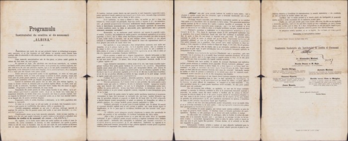 HST A744 Programul Institutului de credit Albina Sibiu 1871 la &icirc;nființare