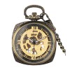 Ceas de buzunar Gorben P009 Bronz-Auriu - Steampunk Mecanic, Afisaj cu Cifre Romane, Cu Lant Vintage Retro