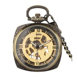 Ceas de buzunar Gorben P009 Bronz-Auriu - Steampunk Mecanic, Afisaj cu Cifre Romane, Cu Lant Vintage Retro