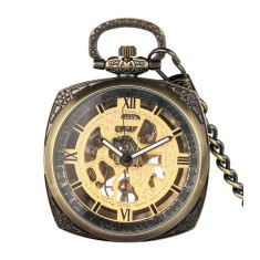Ceas de buzunar Gorben P009 Bronz-Auriu - Steampunk Mecanic, Afisaj cu Cifre Romane, Cu Lant Vintage Retro