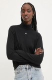 Tommy Jeans pulover femei, culoarea negru, cu guler, DW0DW19686