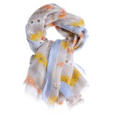 Esarfa bleu din vascoza cu flori multicolore