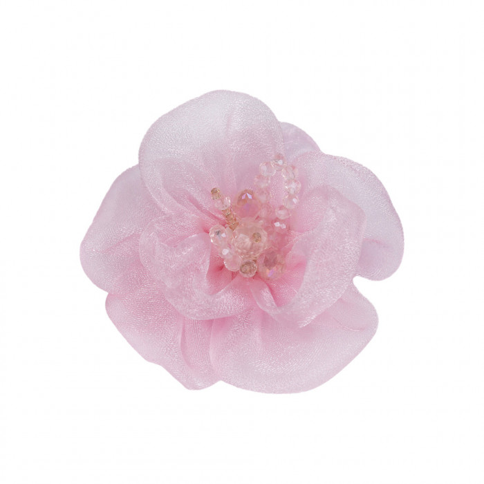 Floare din organza cu margele pentru cusut sau lipit pe haine, diametru 6 cm, Roz deschis