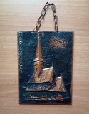 Tablou biserica Maramures in relief METALOPLASTIE CUPRU