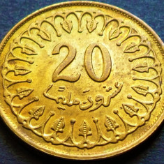 Moneda exotica 20 MILLIEMES - TUNISIA, anul 1993 *cod 3710 B = A.UNC
