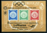 URUGUAY 1972 SPORT AVIATIE ANIVERSARE LUFTHANSA COLITA NESTAMPILATA COTA 35 EUR, Nestampilat