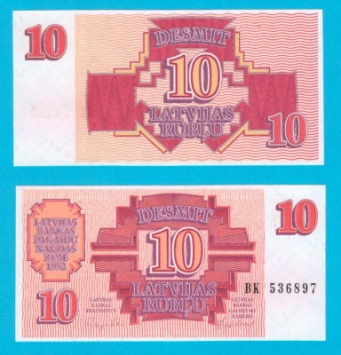 Letonia (Latvia) (p#38) 10 Ruble 1992 UNC &amp;#039;A 2-a emisie&amp;#039; serie: BK 536897 foto