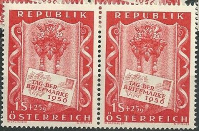 AUSTRIA 1956 - EVENIMENTE , ZIUA MARCII POSTALE STRAIF DE 2 NESTAMPILAT foto