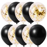 Set 10 Baloane Latex Negre cu Confetti Aurii, 30cm, Ropet - Aniversare, Petrecere Copii, Decoratiuni
